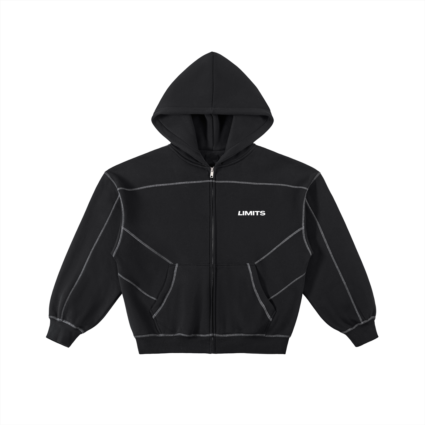 Contrast-Stitched Boxy Fleece Hoodie
